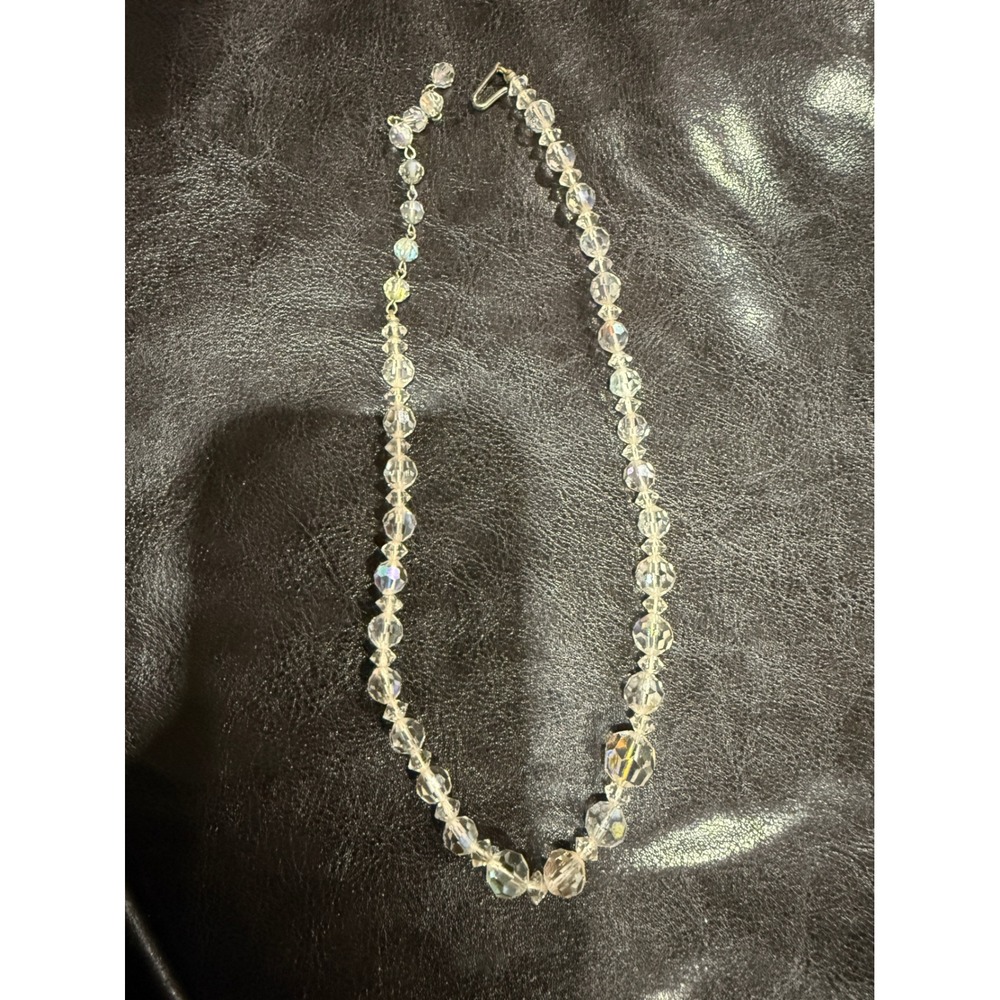Sparkling Crystal Aurora Borealis Faceted Bead Necklace Silver Tone Clasp